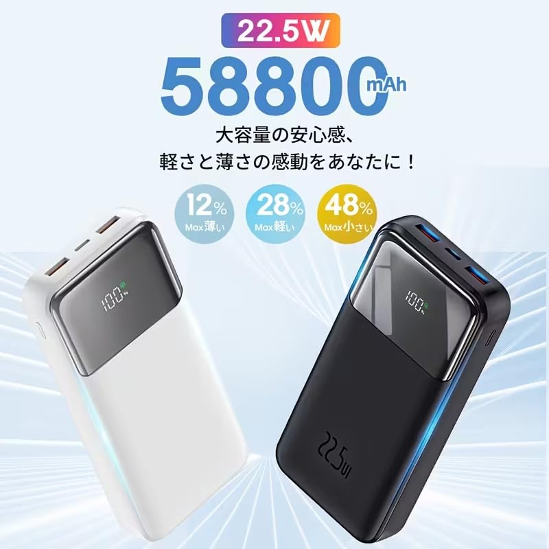 スマホモバイルバッテリー Amazon | モバイルバッテリー 58800mAh 3台同時充電可能 最大3A高速