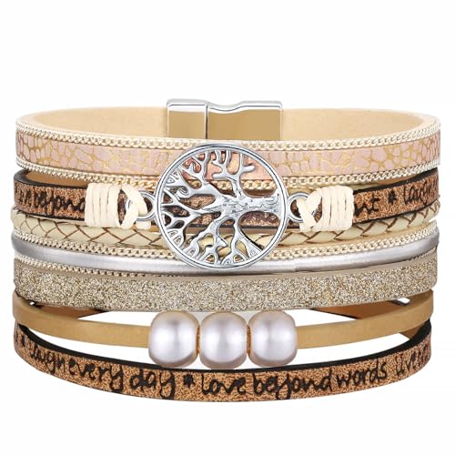 Image of RAYSTAR Tree of Life Bohemian Leather Bracelets for Women, Birthday Mothers Day Valentines Day Jewelry Gifts for Teen Girls
