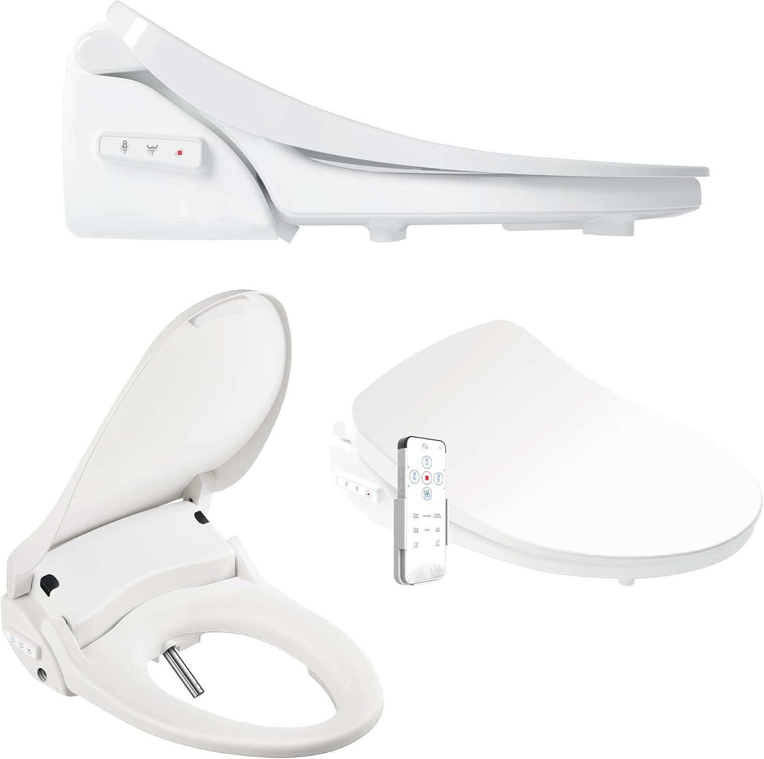 Elongated White Heated Bidet Toilet Seat with Remote
