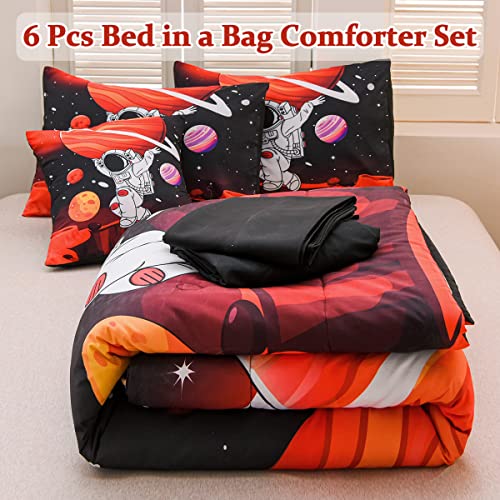 Tasselily Full Size Comforter Sets For Boys, Astronaut Outer Space Bedding Set Full Bed In A Bag, 6 Pcs Comforter Set With Sheets #TOP1