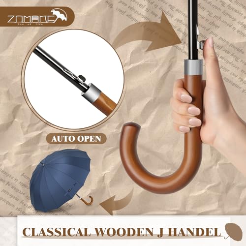 Zomake ZOMAKE-SDJ-ZOM-E0ZS0248B Stick Umbrella - 55 Inch Windproof Strong Golf Umbrella,16 Ribs Large Black Walking Umbrella,Classic Umbrella thumb #2
