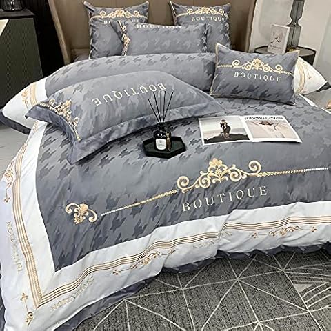 Silk Sheet Set Durable&Fade Resistant Ultra Soft Silky Luxury Bed Sheets 100% Real Silk Full Satin Silk Duvet Cover Sets With Zipper Closure-Emperor Grey_King 4Pcs Cover