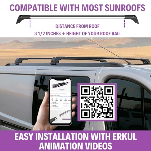 Image of ERKUL Roof Rack Cross Bars for Chevrolet Chevy Trax 2013-2022 | Aluminum Crossbars with Anti Theft Lock for Rooftop | Compatible with Raised Rails - Black