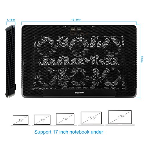 XtremPro-Portable-Metal-Mesh-Laptop-Cooler-Cooling-Pad-6-Quiet-Fans-wGreen-LED-Light-5-Adjustable-Heights-Up-to-17-in-Notebook-2-USB-Interface-wSpeed-Control-Switch-Non-Slip-Black-11147
