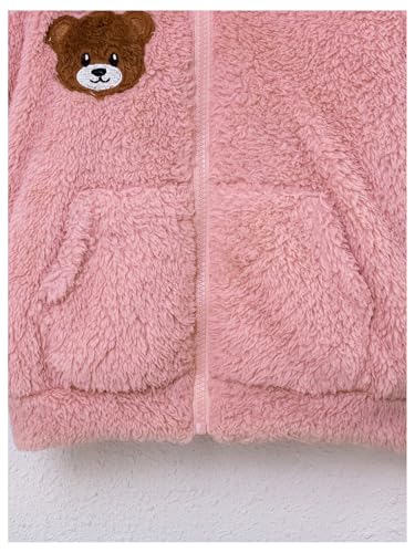 WDIRARA Toddler Girl's Cute Bear Hooded Jacket Sherpa Fuzzy Winter Warm Coat Zip Up Outerwear4