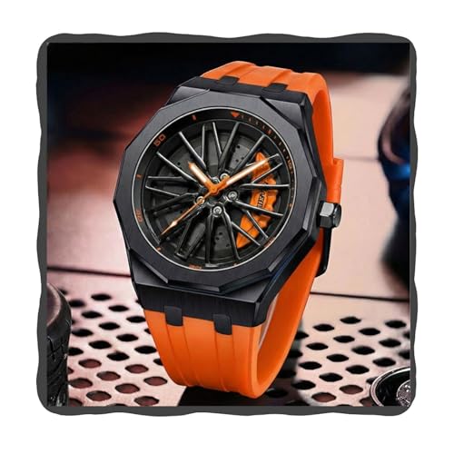 Image of ON TIME OCTUS Spinning Car Wheels Gyro Men's Sport Watch| 360 Rotating Car Wheel Dial Watch for Men | 3D Rim Hub Sports Design | Quartz Analog Wristwatch with Soft Silicone Strap
