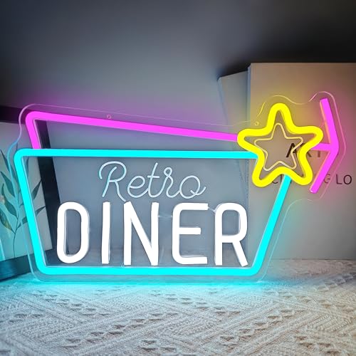 Jeanchrl Retro Diner Neon Sign Dimmable 50s Party Decorations Neon Lights 50s Diner Decor for Party Retro Light Up Sign for Wall Decor Neon Light Sign 50s LED Signs for Bedroom Diner Party Wall Diner