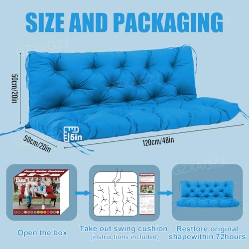 Image of Porch Swing Cushions 5 inch Thicken Waterproof Outdoor Swing Cushions 3 Seater Replacement with Backrest and Ties Patio Swing Cushion for Outdoor Furniture Bench Backyard Lawn Garden(Peacock Blue)
