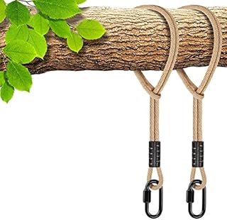 SELEWARE Hammock Straps, 4ft Tree Swing Rope for Hammock Chair Hanging Kit, Extension Rope with Carabiner for Indoor Outdoor Playground Tree Swings Camping Hammock Accessories (Beige1,2 Pack)