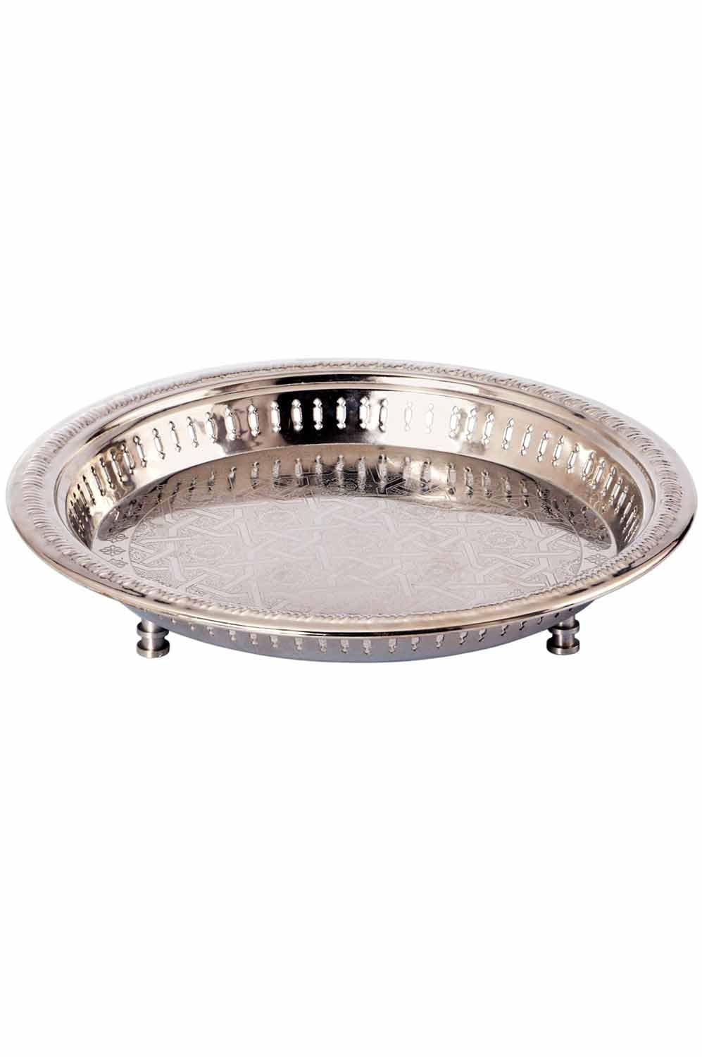 Orientalisches Serviertablett Juman modern aus Metall in Silber 40 cm
