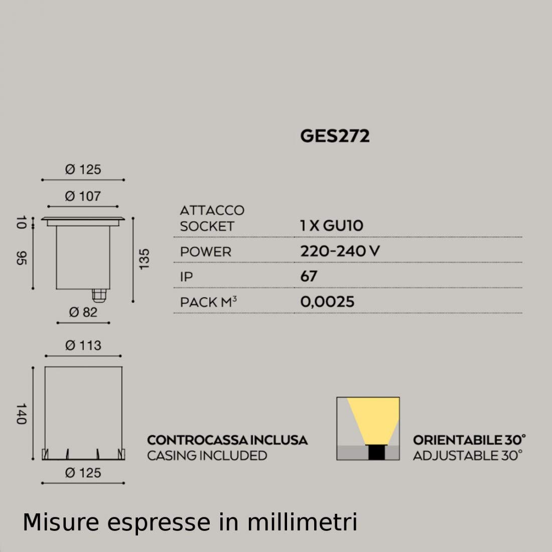 Faretto Incasso Acciaio Gea Led Borea Ges272 Led Ip67 Spot Terra Tondo Orientabile Calpestabile Esterno Gu10