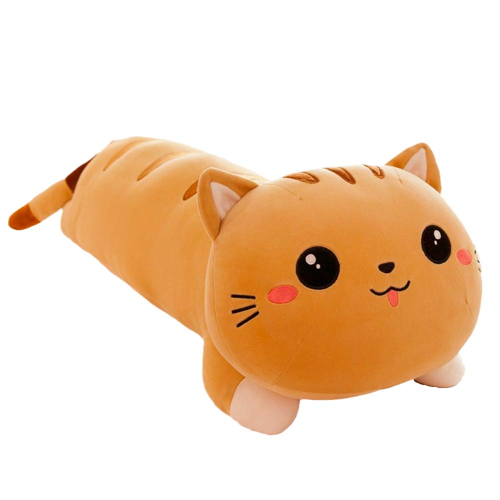 AOQI Cute Plush Cat Doll Long Soft Stuffed Kitten Pillow Doll Toy Gift for Kids Girlfriend (Brown,27.5in/70cm)