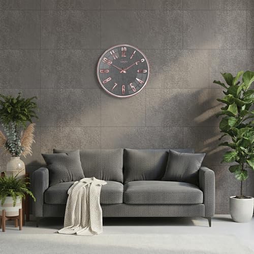 Image of RANDOM Sweep Silent Wall Clock, Non-Ticking Quartz Movement with 3D Foiling Numbers. (Rose Gold and Grey)