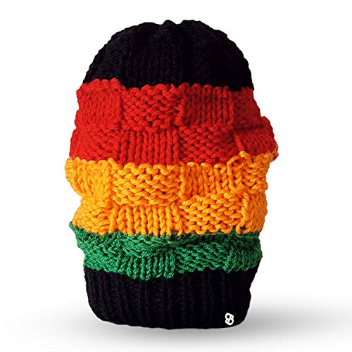 BIGO BRND  Gorro Rastafari de Lana con Colores de Jamaica (Negro, Rojo, Amarillo, Verde) Ajustable para Adulto Unisex