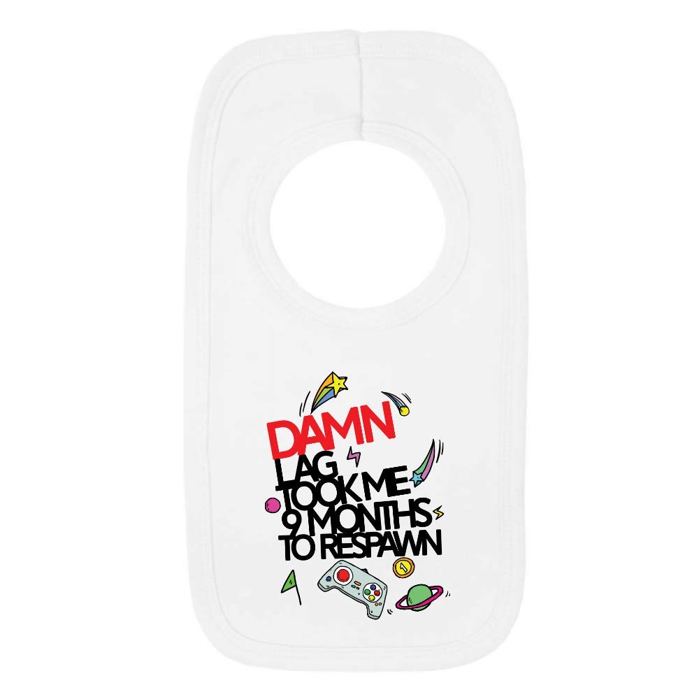 Kickass Tees Damn Lag Took Me 9 Months to Respawn 1 Baby Bib One Size White Funny Video Gamer Baby Boy Gift