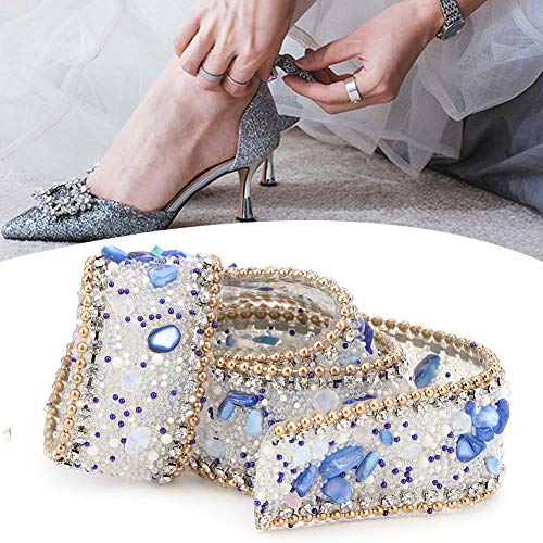 Crystal Rhinestone Ribbon, Bling Wrap Roll DIY for Shoe Clothes Bag Wedding Party Decoration 2cm Width(Light Blue+Gold)