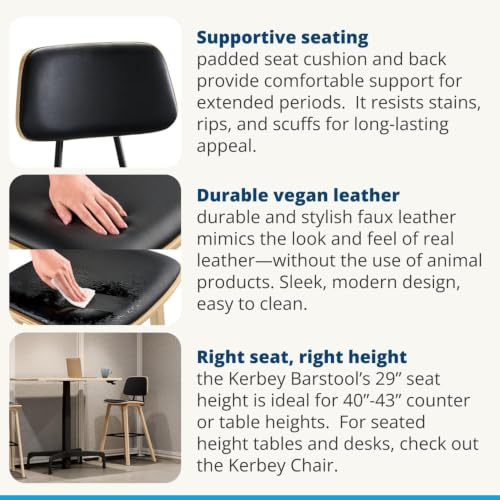 Image of UPLIFT DESK Kerbey Barstool Set of 2 Bar Height Chairs with Backs, Sleek, Supportive, Seating for Bar Height Tops, Vegan Faux Leather, Durable Wood and Powder-Coated Metal Frame (Set of 2) (Dark Oak)
