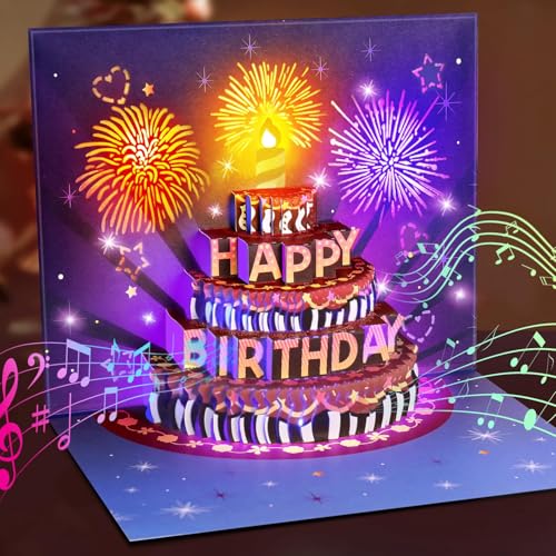 La Mejor Selección de Tarjetas de felicitación los más recomendados. 41 Tarjeta Musical de Cumpleaños 3D con Luz y Música – Tarjeta de Felicitación de Pastel Plegable, Regalos de Cumpleaños Originales y Divertidos para Mujer, Hombre, Persona...