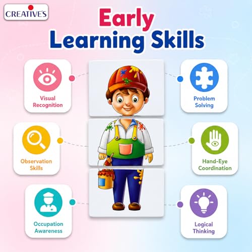 Image of Creative's Learn and Play | Educational Puzzle Game | Learn & Identify & Name 12 Important Community Helpers | Doctor, Painter, Lawyer, Teacher & More | Fun with Learn Game for 2 & Up Kids