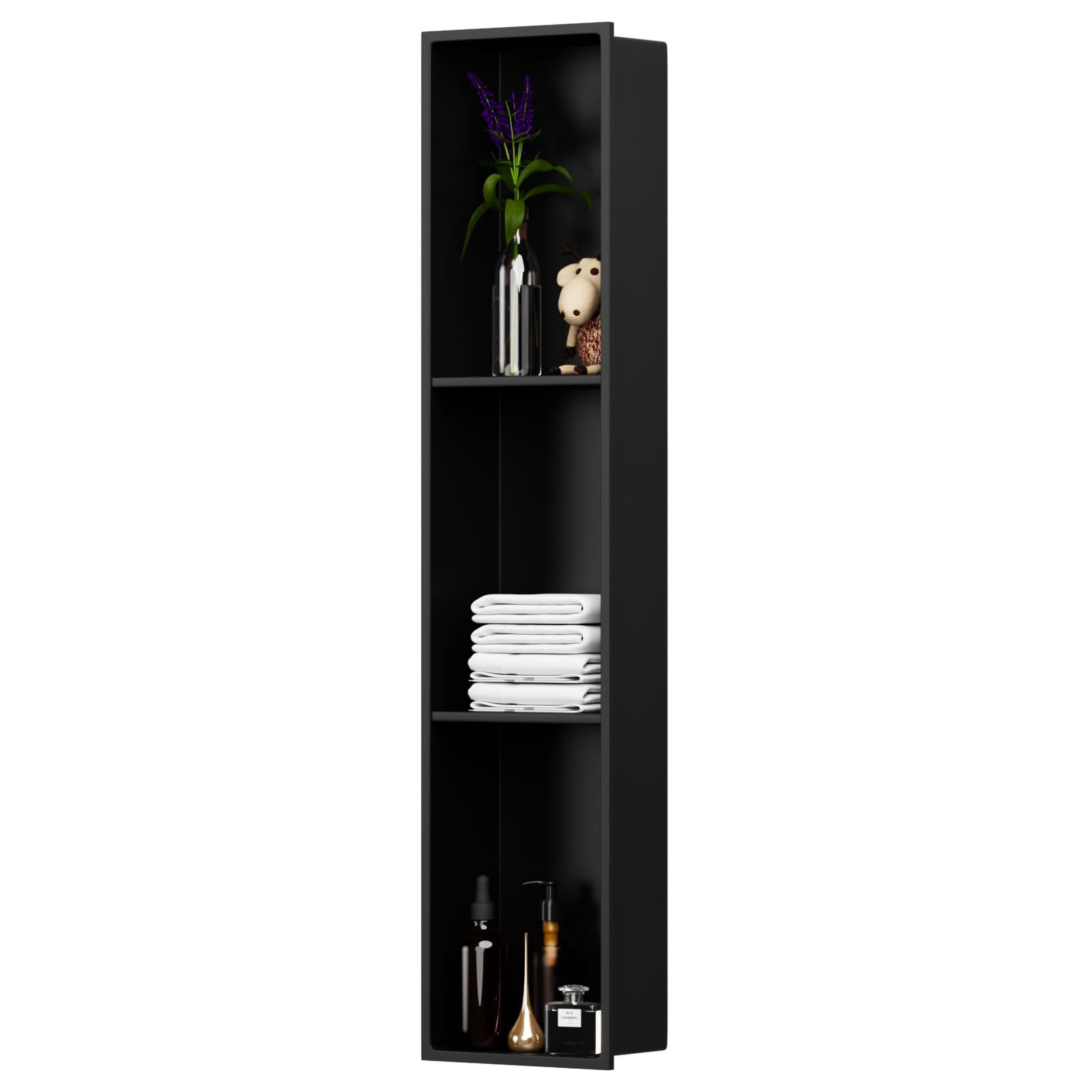 Greenspring 36" X 8" Stainless Steel Shower Niche Insert Tile Ready, Niche for Shower Wall, 3-Tier Recessed Shelf No Tile Needed for Bathroom Storage, Matte Black