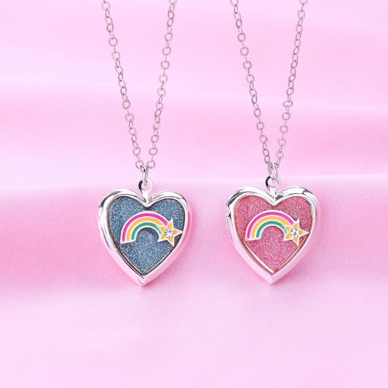 Best Friend Necklaces for 2 Girls Sisters Rainbow Heart Locket Necklace Set for BFF Bestie Birthday Christmas Gifts for Big Little Soul Sister Matching Friendship Necklace Keepsakes4