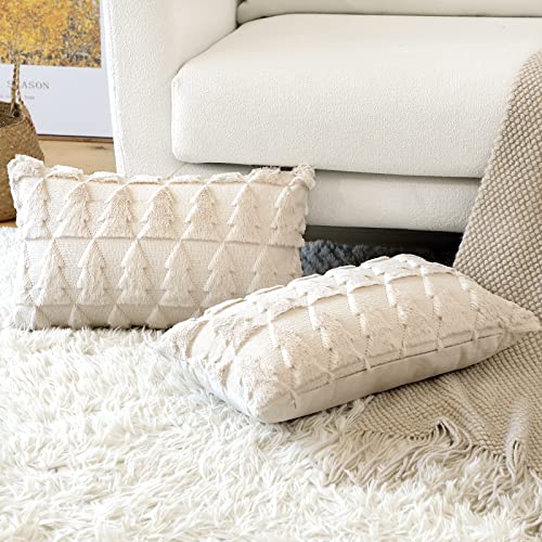 Artscope Set of 2 Soft Plush Short Wool Velvet Decorative Cushion Covers Square Luxury Style Throw Pillow Covers Pillow Shell for Sofa Bedroom Christmas Tree Cream Beige 30x50cm - Image 3