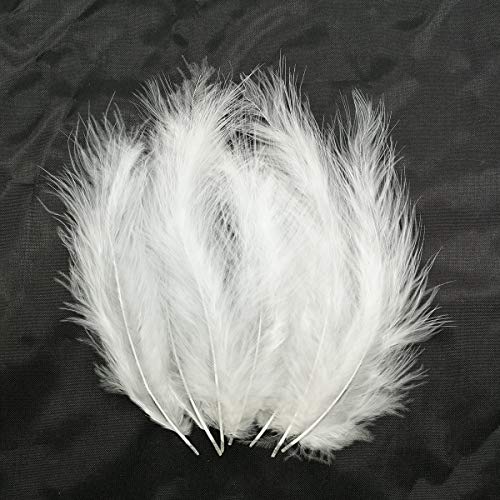 100pcs 4-6 Inches Fluffy Turkey Marabou Feathers for Crafts Dreamcatcher Fringe Trim Colored Feathers Fly Tying Material (White)