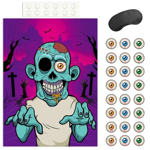 FEPITO Pon el Globo Ocular en el Juego de Halloween de Zombis con 24 Pegatinas de Globo Ocular de Zombis para Regalos de Fiesta de Halloween, Decoraciones de Halloween
