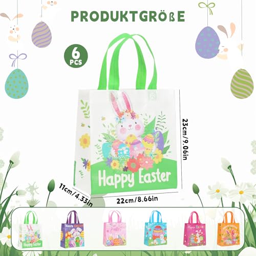 6 Stück Tragetaschen aus Vliesstoff mit Griffen für Ostern, Geschenktüten Ostern, Ostertüten zum Befüllen, Wiederverwendbare nicht Gewebte Tasche für Ostern Party Supplies Süßigkeiten Geschenke Säcke