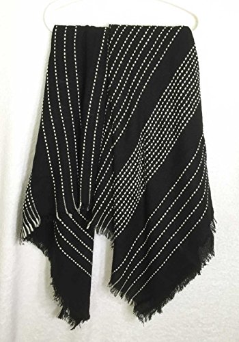 Aesthetinc Square Oversize Thick Thread Contrast Stitched Stripe Frayed Blanket Scarf Wrap Shawl3
