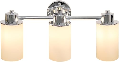 Miniatura 2 de Simple Designs VT1024-CHR 20.75 pulgadas modernas 3 pantallas de cristal con forma de cilindro de metal claro y blanco leche con placa trasera