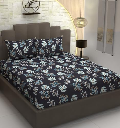 Image of Presents Luxurious Glace Cotton Super Soft 210 TC King Size (90x90 inch) Double Flat Bedsheet with 2 Pillow Covers for Kids Room, Black