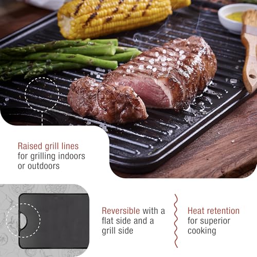 Image of Victoria 20-by-14-Inch Rectangular Cast Iron Griddle, Preseasoned Reversible Griddle