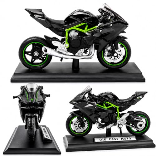 Image of Ninja H2R Die Cast Bike Model 1:12 Scale | Alloy Metal (Fuel Tank Only), Plastic Body | Realistic Sports Motorcycle with Display Stand | Gift for Kids & Collectors (Ninja H2R 1:12 Scale)