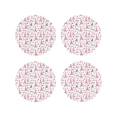 Lot de 4 dessous de verre motif Paris Eiffel rose pour la protection de table, convient pour les types de tasses, dessous de verre amusant pour salon,...