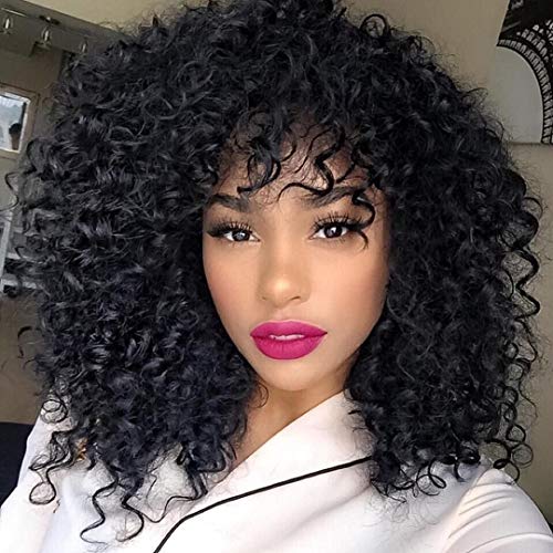 Gemilla Afro Kinky Curly Synthetic Hair Wigs Heat Resistant Wigs (Black)