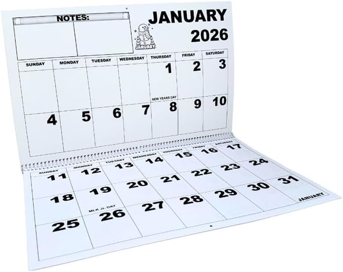 Jumbo Large Print Wall Calendar 2026 - Low Vision