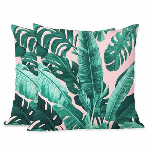 Beabes Square Pillow Cover Green Tropical Exotic Jungle Palm Leaves Seamless Pattern Throw Cushion Covers for Couch Chair Bedroom 18X18 Inch Set of 2