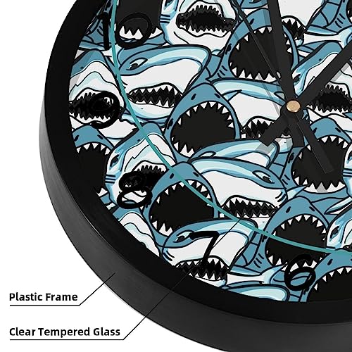 Horloge murale silencieuse à quartz sans tic-tac à piles requin