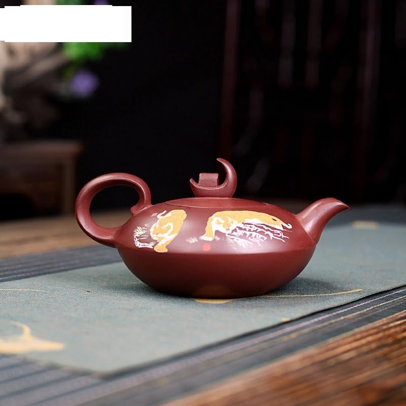 Théière en céramique Chinoise 320 ML, théière en Argile Violette, poterie Artisanale en Terre Crue Violette et Rouge avec Filtre, Service à thé Zisha.
