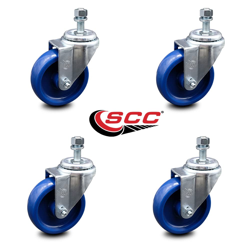 Solid Polyurethane Swivel Threaded Stem Caster Set of 4 w/4