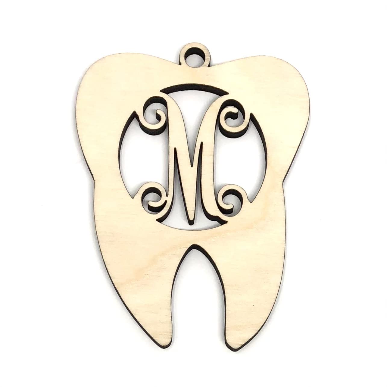 Monogram Tooth Wood Christmas Ornament - Personalized Hygienist Ornament - Gift for Dental Hygienist - Gift for Dentist - Dentist Ornament