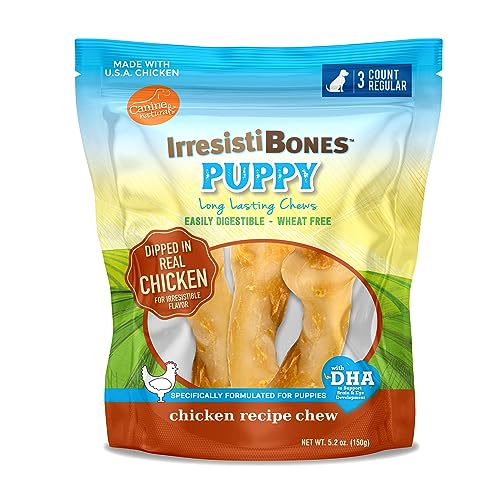 Canine Naturals IrresistiBONES Long Lasting Puppy Chicken and Rice Chew - Made with USA Chicken - All Natural - Added DHA for Healthy Growth - 3 Pack