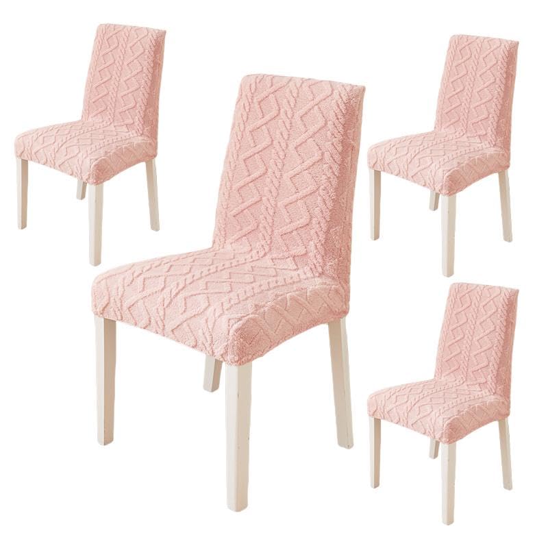 Image of HOMETHREADS Elastic Jacquard Chair Cover-Stretch Fit, Removable & Washable Short Dining Chair Seat Protector - 400gsm Soft & Wrinkle-Resistant Slipcover for Home, Kitchen, Banquet (Pink, Pack of 8)