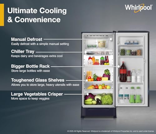 Image of Whirlpool 184 L 5 Star Direct-Cool Single Door Refrigerator with Intellisense Inverter Compressor (205 WDE ROY 5S INV SAPPHIRE SERENA -Z1)