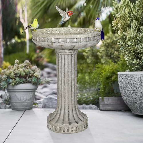 watnature 24 Inch Height Outdoor Bird Bath - Fibre Reinforced Concrete Large Bird Bath Stylish with Modern Pedestal for Garden, Patio, Backyard, Lawn - 16”W X 24”H Contemporary Birdbaths & Supports