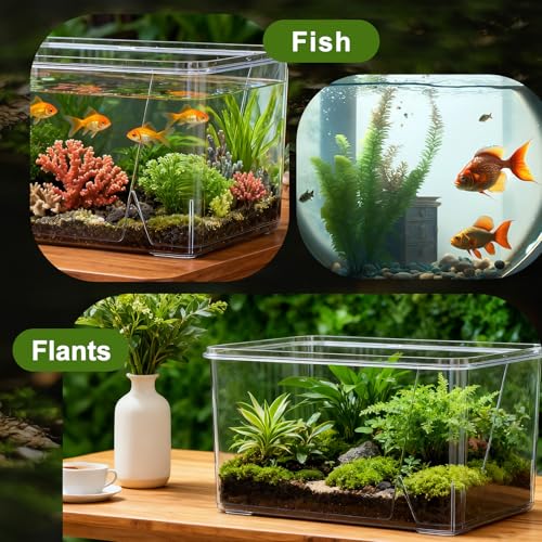 Image of Geelin 2.5 Gallon Plastic Fish Tank Large Bowl Shatterproof with Crystal Clear Clarity for Terrarium, Flower Vase Centerpiece Gift for Fish Lovers (Square)
