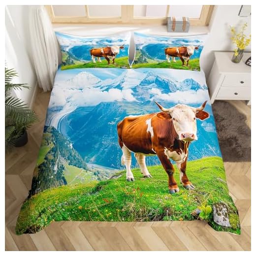 Homewish Kinder Karikatur Bettwäsche Set Kuhdruck Bettbezug Schwarz Weiß Trösterbezug Milchkuh Tier Tagesdecken Bezug 2 Stück Reversible Plaid Gitter Dekor Teen Jungs Mädchen Zimmer Dekor, 135X200 2 Kühe Trösterbezug Grünland Kuh Bettbezug Für Kinder Jungen Mädchen Bauernhaus Tier Bettwäsche Set Schnee Berg Natur Bettwäsche Mit 1 Kissenbezug 135x200 Grün Blau Braun