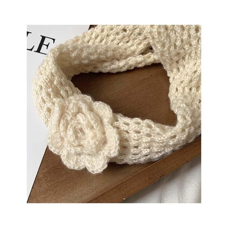 Knitted Scarf Fashion Neckerchief with Flower Necktie Neck Scarf Long Skinny Scarf for Women3