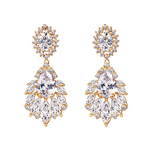 Preisvergleich Produktbild Suplight Damen Ohrringe Elegant Weißer Zirkonia Chandelier Ohrringe Statement Ohrringe Ohrstecker Ohrschmuck Braut Geschenk für Abschlussball Hochzeit Bankett